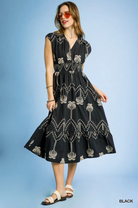 Tropical Breeze Embroidered Midi Dress - Tigbul's Variety Fashion Shop