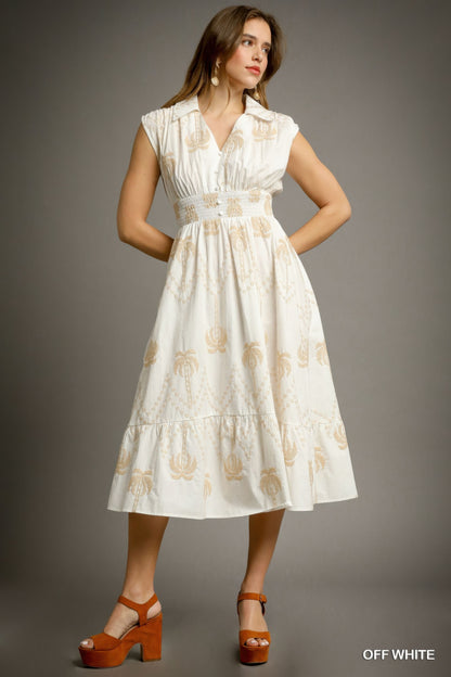 Tropical Breeze Embroidered Midi Dress - Tigbul's Variety Fashion Shop