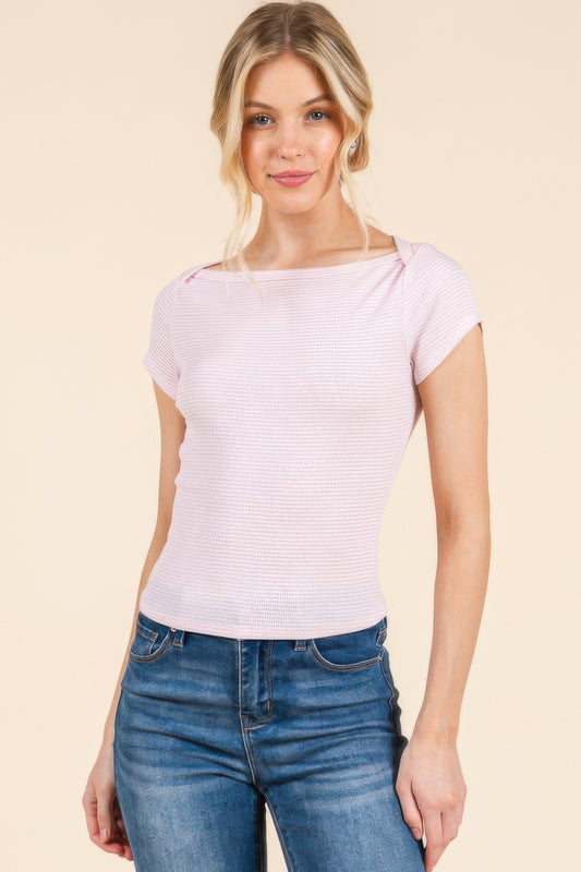 Boat Neck Striped Tee - Tigbul's Variety Fashion Shop