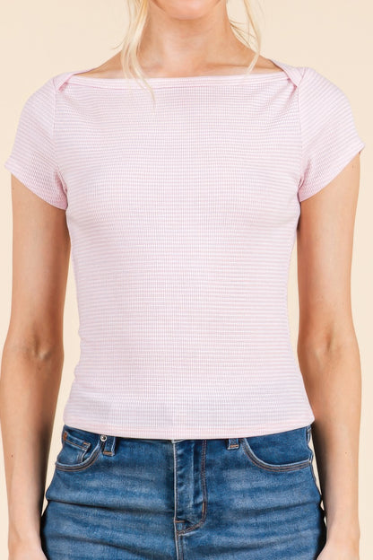 Boat Neck Striped Tee - Tigbul's Variety Fashion Shop
