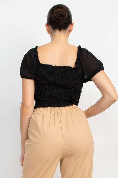 Back Shirred Ruffled Lace-up Crop Top - Tigbul's Variety Fashion Shop