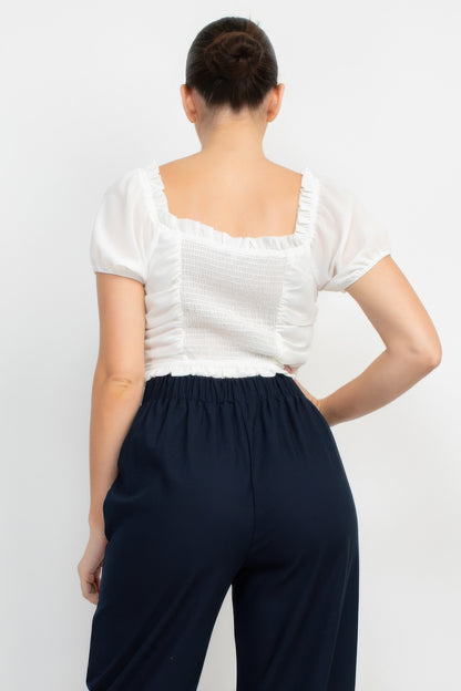 Back Shirred Ruffled Lace-up Crop Top - Tigbul's Variety Fashion Shop
