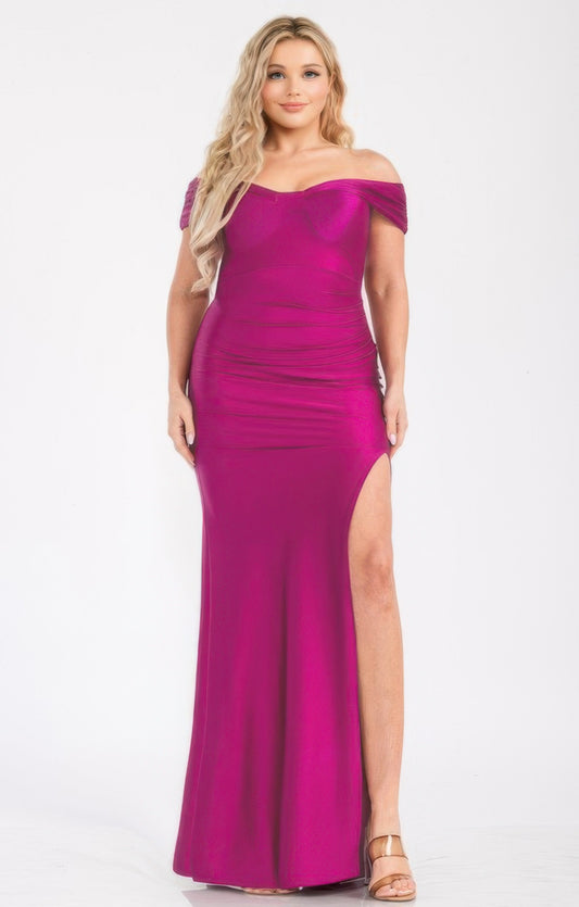 Plus Off Shoulder Draped Cross Wrap Maxidress - Tigbul's Variety Fashion Shop