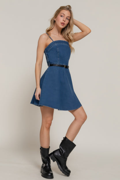 Belted Cami A-line Mini Dress - Tigbul's Variety Fashion Shop