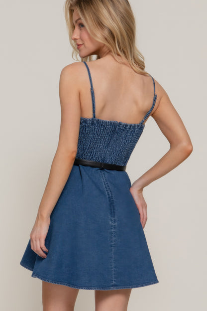Belted Cami A-line Mini Dress - Tigbul's Variety Fashion Shop