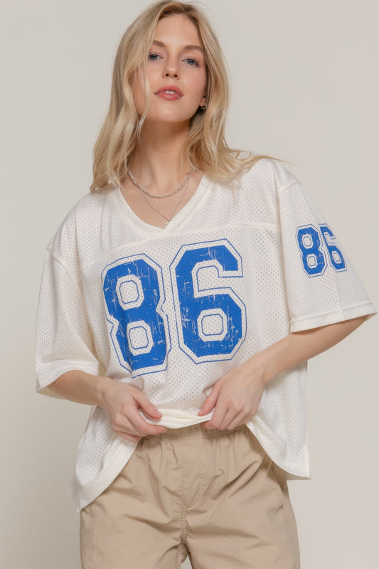 Silk Screen Print Mesh Oversize Basball T-shirt - Tigbul's Variety Fashion Shop