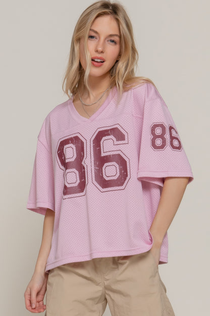 Silk Screen Print Mesh Oversize Basball T-shirt - Tigbul's Variety Fashion Shop