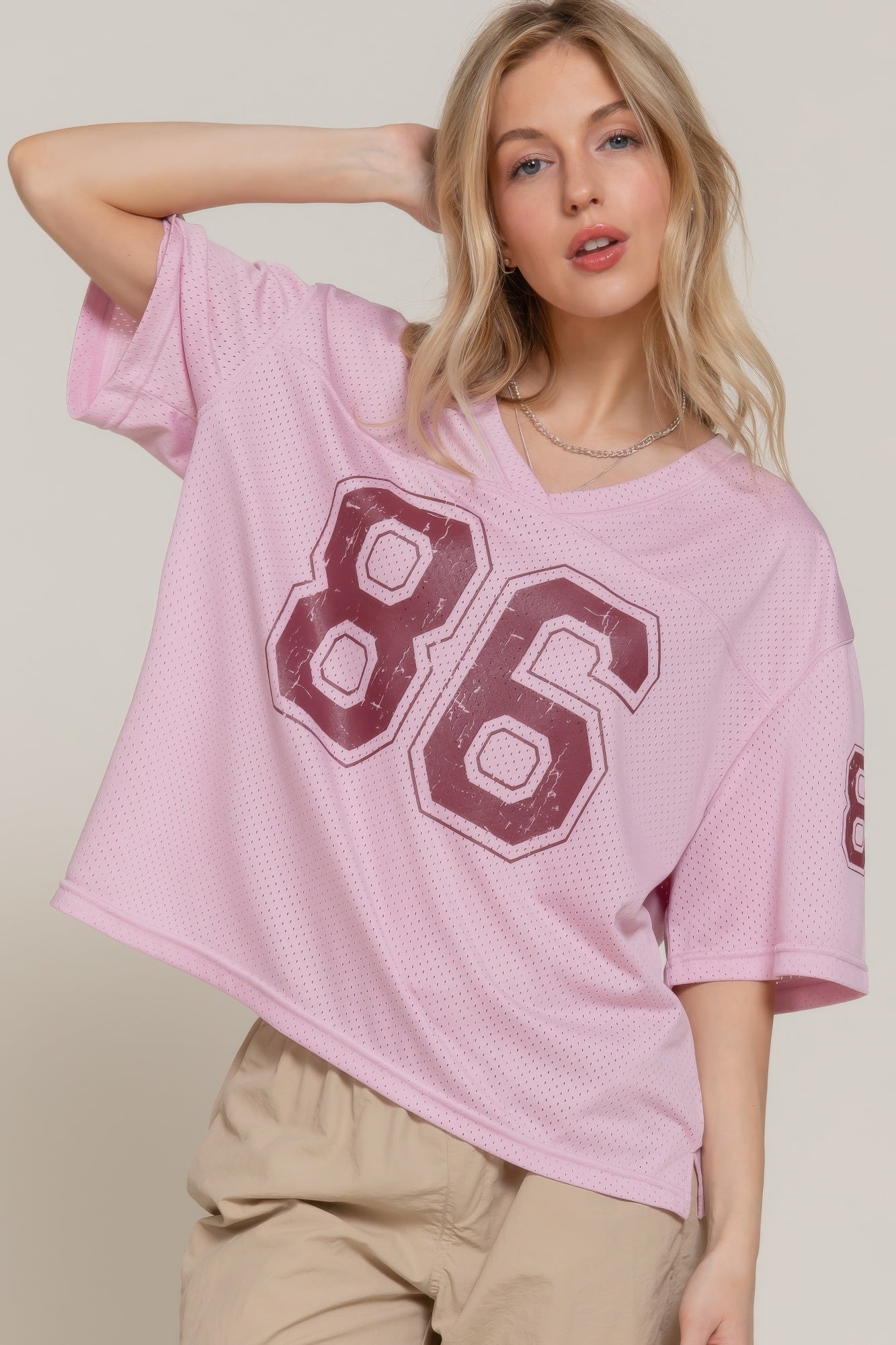 Silk Screen Print Mesh Oversize Basball T-shirt - Tigbul's Variety Fashion Shop