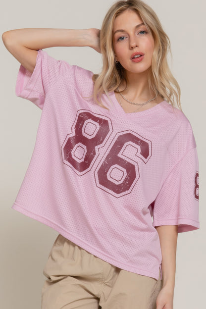 Silk Screen Print Mesh Oversize Basball T-shirt - Tigbul's Variety Fashion Shop