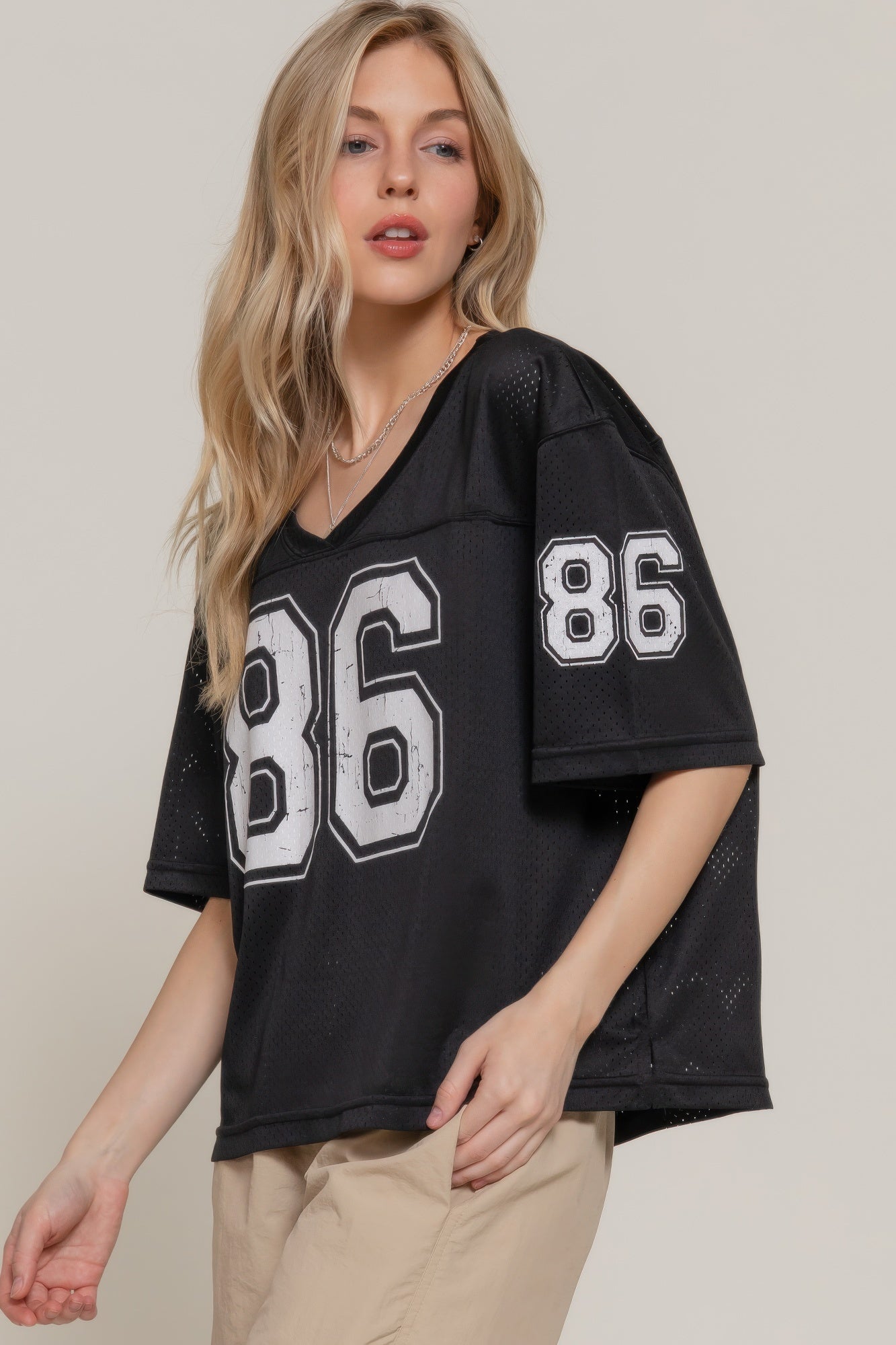 Silk Screen Print Mesh Oversize Basball T-shirt - Tigbul's Variety Fashion Shop