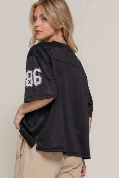 Silk Screen Print Mesh Oversize Basball T-shirt - Tigbul's Variety Fashion Shop