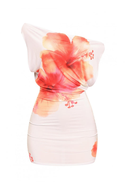 Plus Size Large Flower Printed Draped Mini Dress - Tigbul's Variety Fashion Shop