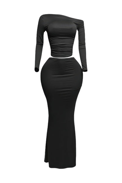 Plus Size One Side Off Shoulder Top & Skirt Set - Tigbul's Variety Fashion Shop