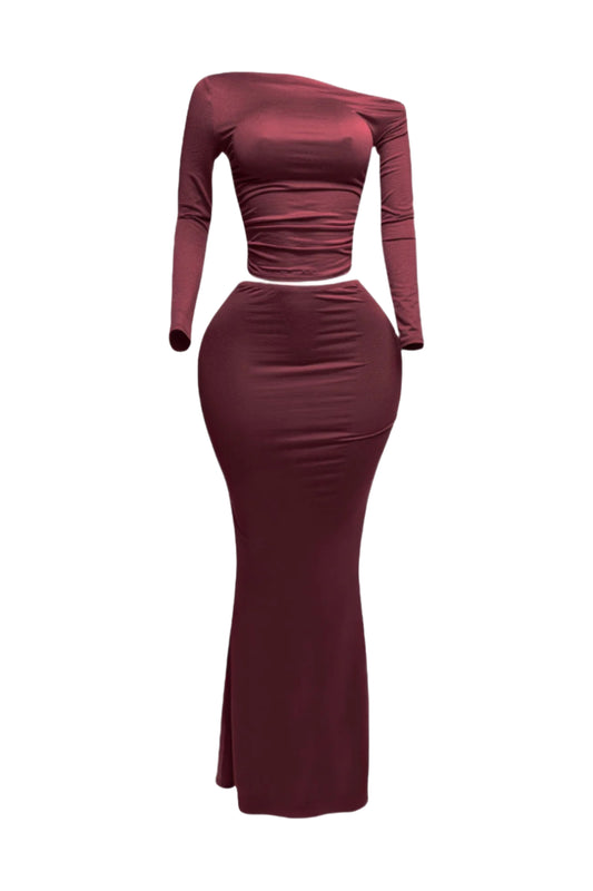 Plus Size One Side Off Shoulder Top & Skirt Set - Tigbul's Variety Fashion Shop