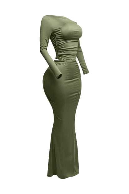 Plus Size One Side Off Shoulder Top & Skirt Set - Tigbul's Variety Fashion Shop