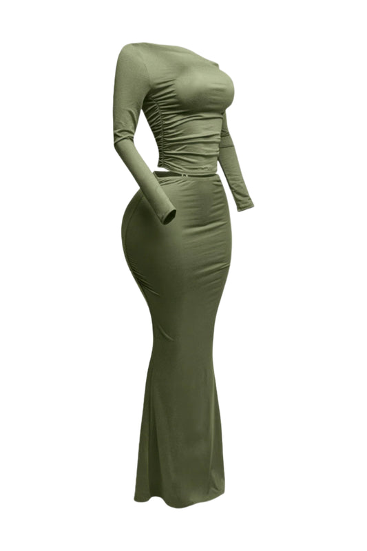 Plus Size One Side Off Shoulder Top & Skirt Set - Tigbul's Variety Fashion Shop