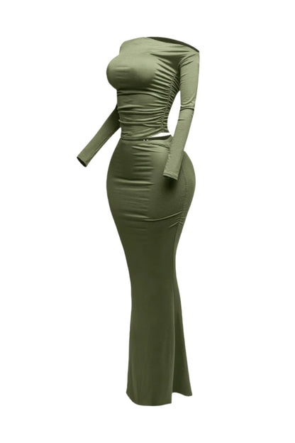 Plus Size One Side Off Shoulder Top & Skirt Set - Tigbul's Variety Fashion Shop