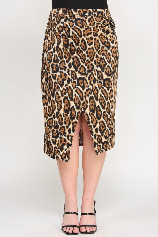 Plus Leopard Print Asym Skirt W/ Buckle - Tigbul's Variety Fashion Shop