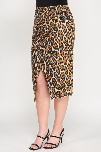 Plus Leopard Print Asym Skirt W/ Buckle - Tigbul's Variety Fashion Shop