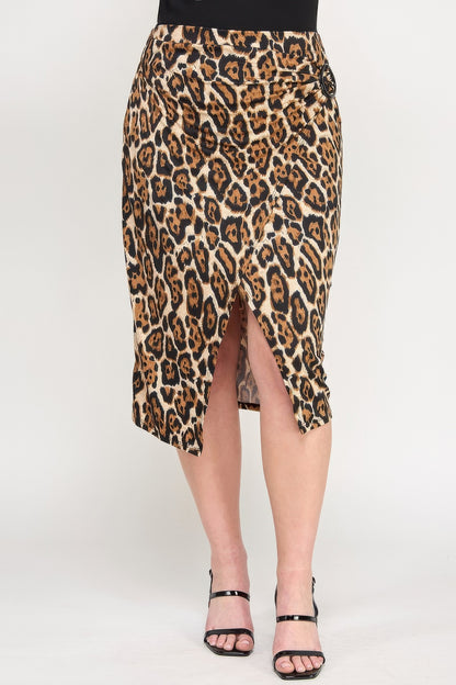 Plus Leopard Print Asym Skirt W/ Buckle - Tigbul's Variety Fashion Shop