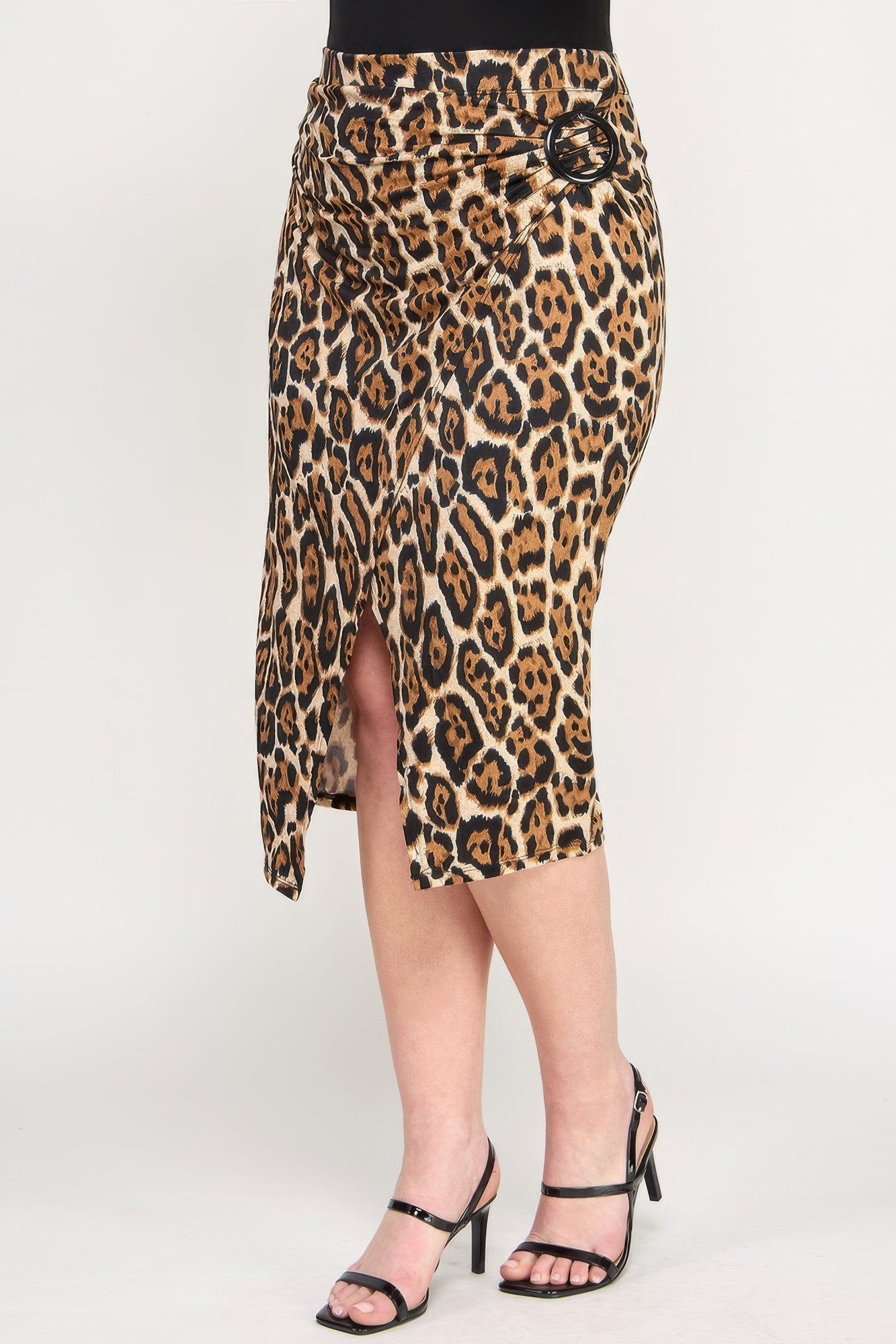 Plus Leopard Print Asym Skirt W/ Buckle - Tigbul's Variety Fashion Shop