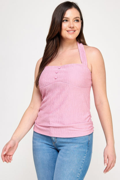 Plus Halter Tie Crinkle Knit Top - Tigbul's Variety Fashion Shop