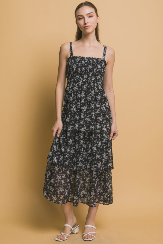 Tiered Midi Floral Dress - Tigbul's Variety Fashion Shop