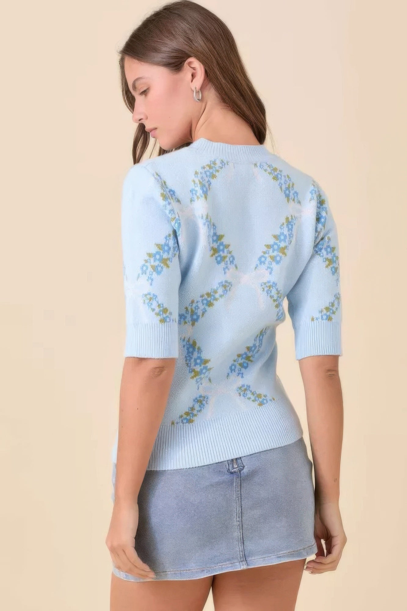 Floral Ribbon Print Sweater Knit Top - Tigbul's Variety Fashion Shop