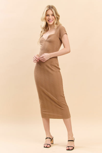 Sweet Heart Neck Bubble Rib Short Sleeve Dress - Tigbul's Variety Fashion Shop