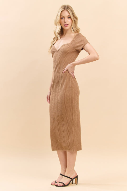 Sweet Heart Neck Bubble Rib Short Sleeve Dress - Tigbul's Variety Fashion Shop