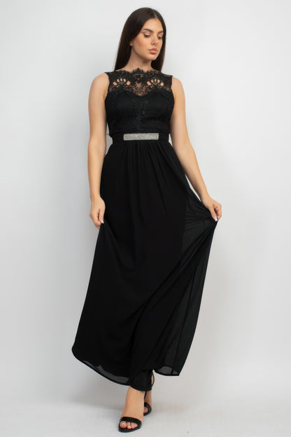 Jewel Waist-tie Lace Maxi Dress - Tigbul's Variety Fashion Shop