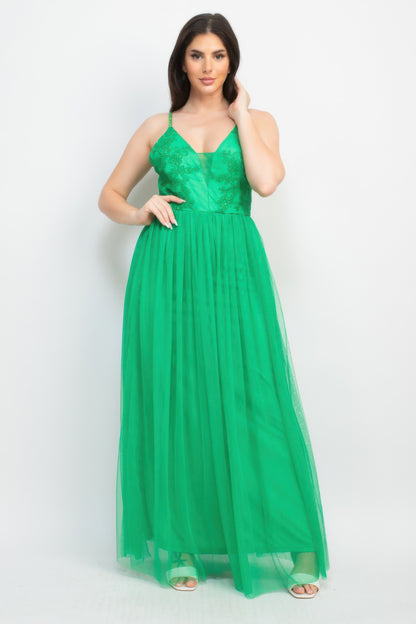 Glittered Straps Mesh Tulle Maxi Dress - Tigbul's Variety Fashion Shop