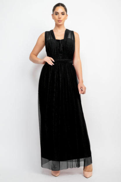 A-line Mesh Convertible Maxi Dress - Tigbul's Variety Fashion Shop