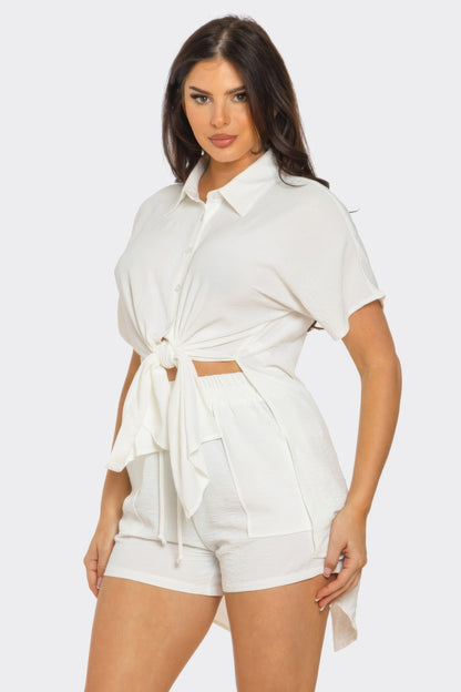 Front Tie Back Oversized Slit Top And Shorts Set - Tigbul's Variety Fashion Shop
