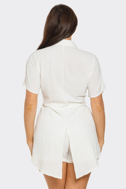 Front Tie Back Oversized Slit Top And Shorts Set - Tigbul's Variety Fashion Shop