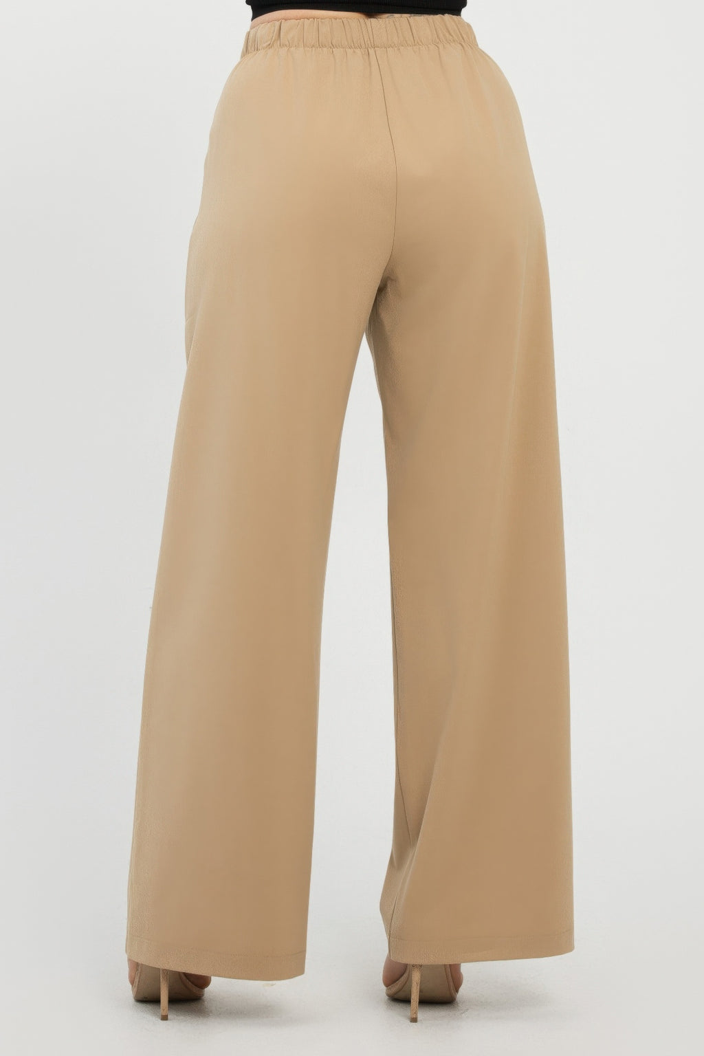 Khaki weite Hose mit elastischem Bund, glattes Rückenteil