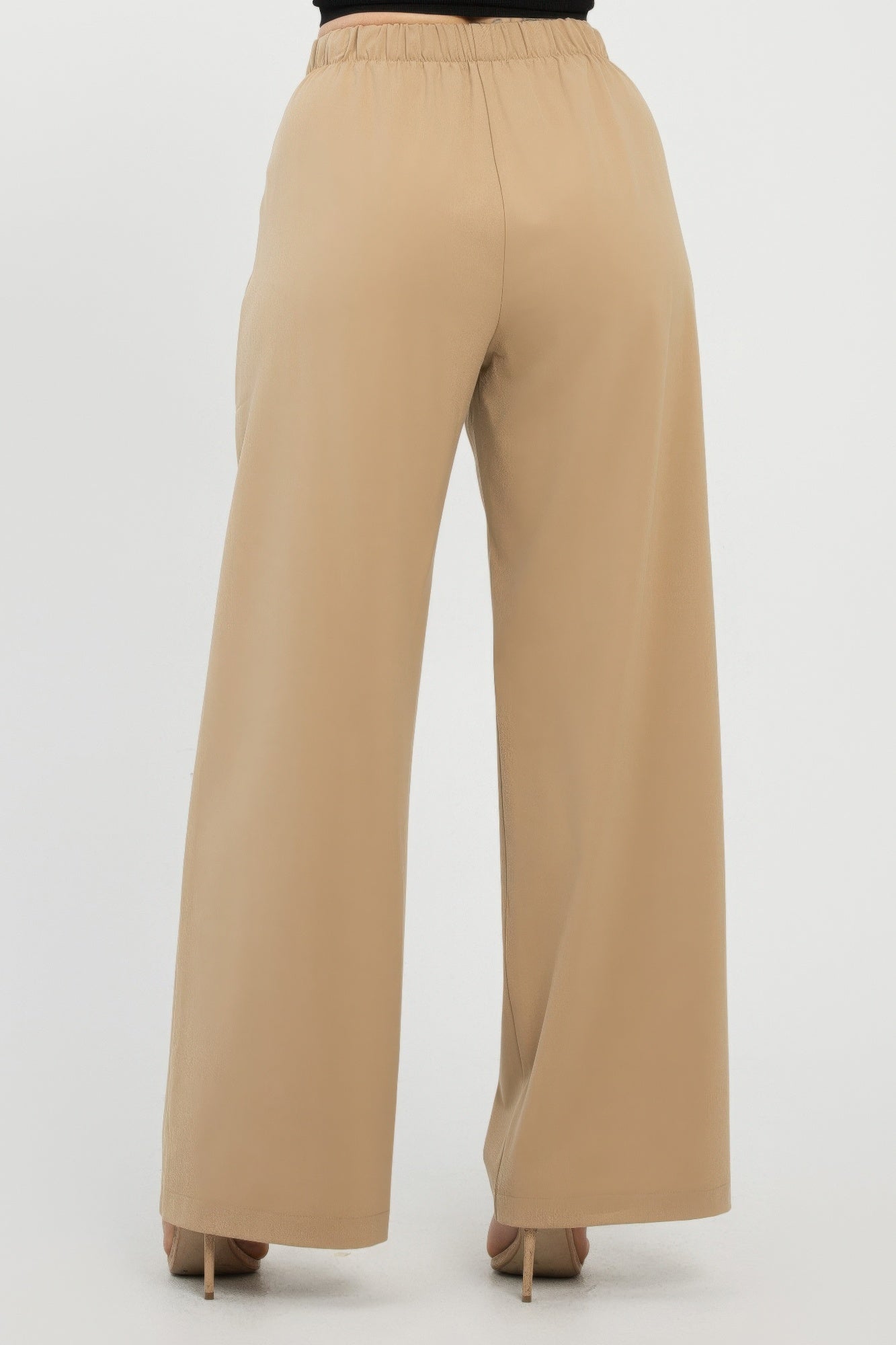 Khaki weite Hose mit elastischem Bund, glattes Rückenteil