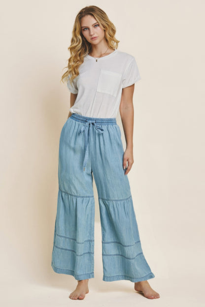 Washed Denim Tiered Wide Leg Pants - Tigbul's Variety Fashion Shop