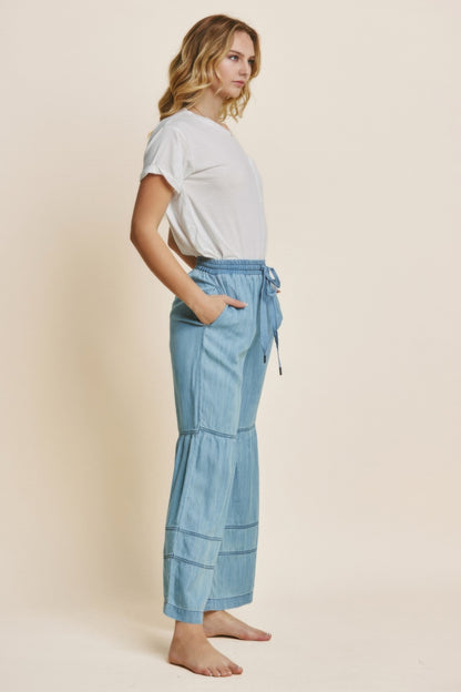 Washed Denim Tiered Wide Leg Pants - Tigbul's Variety Fashion Shop