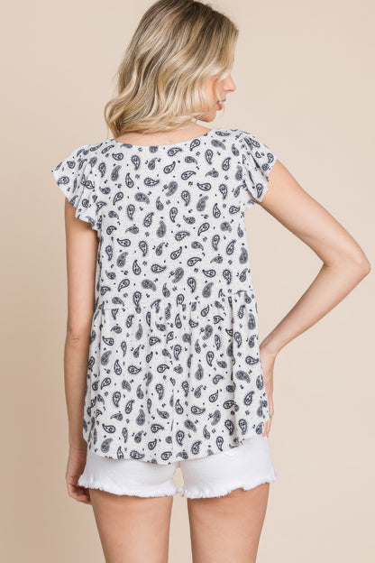 Paisley Flutter Sleeves Top - Tigbul's Variety Fashion Shop