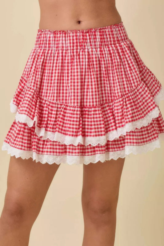 Gingham Ruffle Skort With Eyelet Ruffle - Tigbul's Variety Fashion Shop