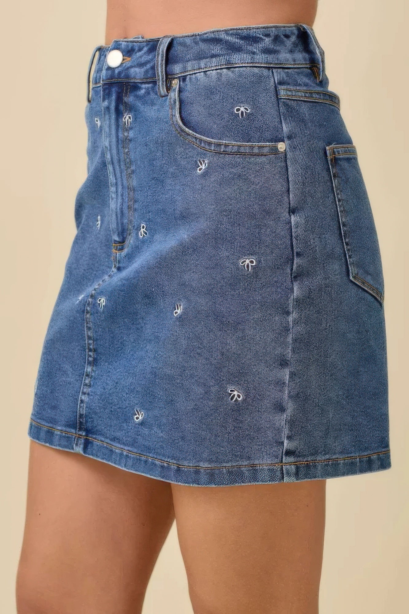 Mini Denim Skirt With All Over Ribbon Bow - Tigbul's Variety Fashion Shop