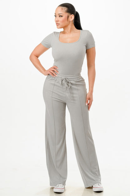 Ribbed Bodysuit And Pants Set - Tigbul's Variety Fashion Shop
