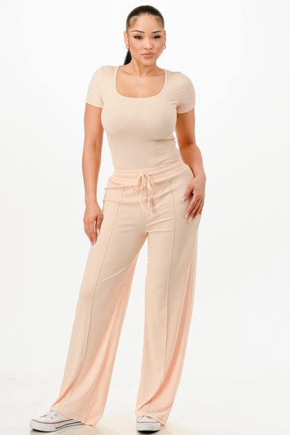 Ribbed Bodysuit And Pants Set - Tigbul's Variety Fashion Shop
