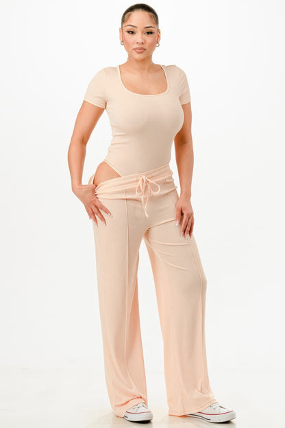 Ribbed Bodysuit And Pants Set - Tigbul's Variety Fashion Shop