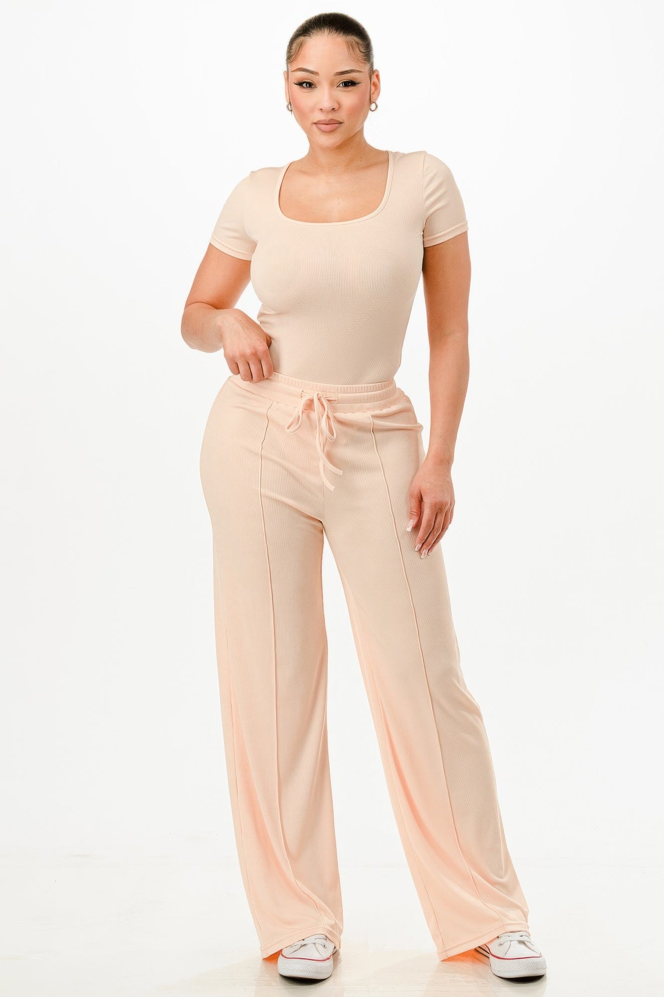 Ribbed Bodysuit And Pants Set - Tigbul's Variety Fashion Shop
