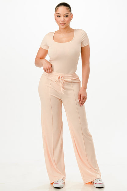 Ribbed Bodysuit And Pants Set - Tigbul's Variety Fashion Shop