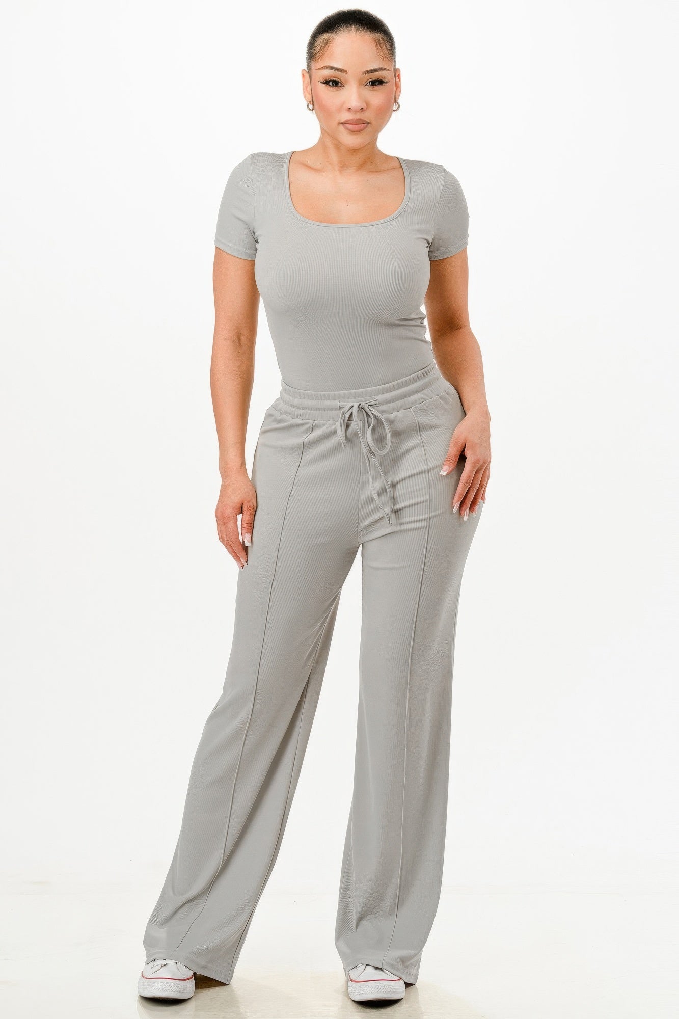 Ribbed Bodysuit And Pants Set - Tigbul's Variety Fashion Shop
