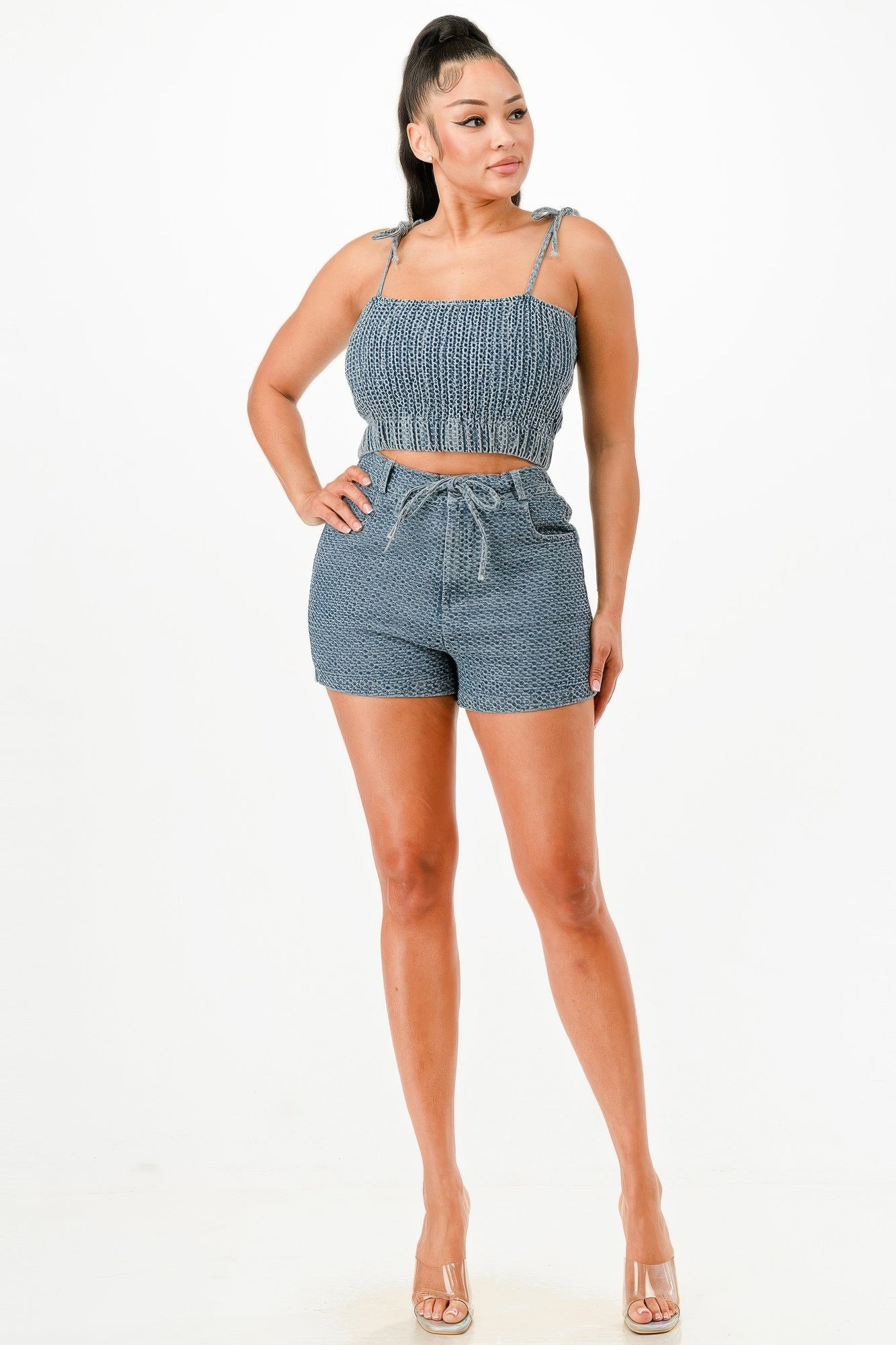 Denim Tank Top And Matching Short Set - Tigbul's Variety Fashion Shop