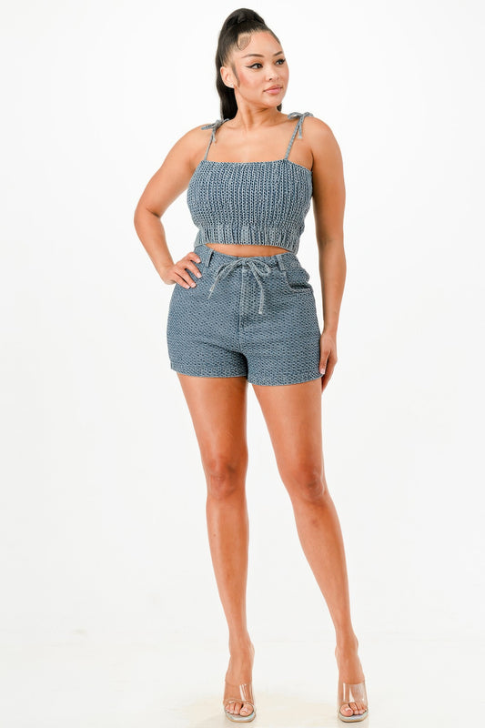 Denim Tank Top And Matching Short Set - Tigbul's Variety Fashion Shop